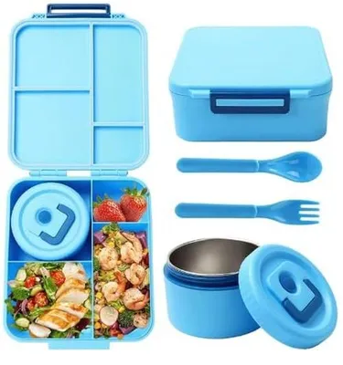 Zdjęcie produktu dla Omgoods - Zestaw lunchbox: pojemnik termiczny na żywność o pojemności 320 ml i 4 przegródkami, szczelny
