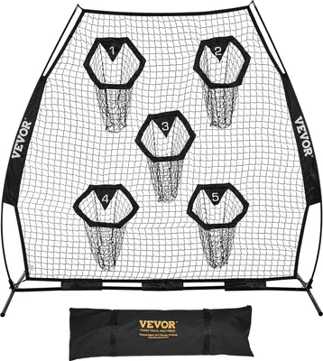 Obrázek produktu pro Tréninková fotbalová síť VEVOR (2265 x 1060 x 2100 mm) s 5 kapsami na terče a přenosnou taškou a popruhy, trénink házení na terč pro přesnost přihrávek zadáků, černá barva