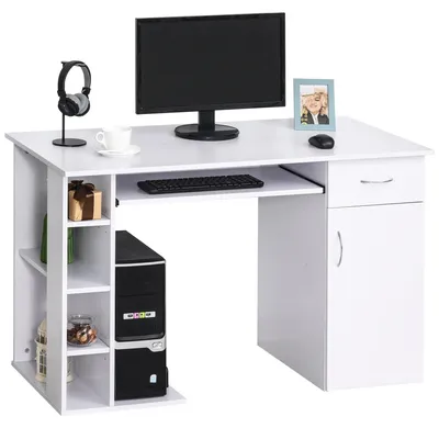 Immagine prodotto di Scrivania da Ufficio Porta PC 120x60x74 cm con Mensole Ripiano Tastiera Bianca