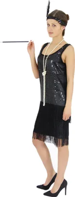 Produktbild von 20er Jahre Damen Kleid Charleston Kostüm Mafia 20s Flapper schwarz, Größe:S