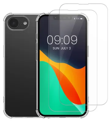 Produktbild von kalibri Hülle kompatibel mit Apple iPhone 17e / iPhone 16e Case - Handyhülle mit 2x Glas Schutz Folie - Cover Handyhülle in Transparent