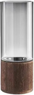 Productafbeelding van Famanu bloemenvaas van glas en hout - Rond, 30 cm, grijs
