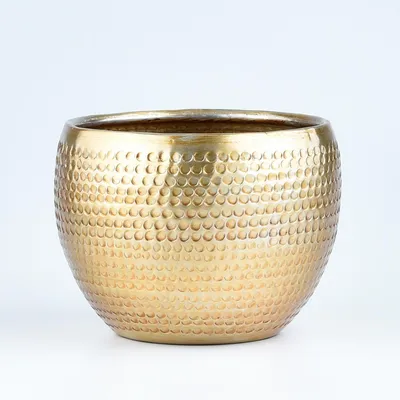 Productafbeelding van Bloempot van aluminium, geschikt voor plantenarrangementen, kleur goud, diameter 15 cm
