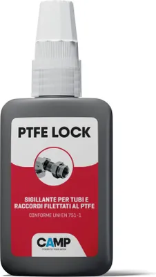 Obrázek produktu pro Těsnicí prostředek Camp PTFE LOCK, profesionální těsnicí prostředek s přísadou PTFE pro závitové trubky a armatury, pro vzduch, plyn, vodu a oleje, bílá barva, 50 ml