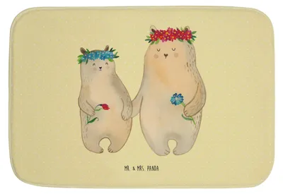 Produktbild von Mr. & Mrs. Panda Badezimmerteppich Bären mit Blumenkranz - Gelb Pastell - Geschenk, Badteppich, Badematte, Duschvorleger, Bär, Töchter, Mutter, Family, Muttertag, Kinder