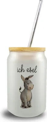 Produktbild von Ich Esel Trinkglas mit Bambusdeckel für Tierliebhaber