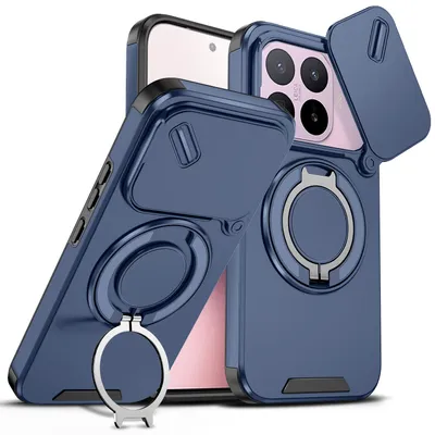 Produktbild von Handyhülle für Xiaomi 17T Dual-Layer Stoßfest Militär Hülle mit Dia Kameraschutz, Magnetisch Ring Ständer Blau