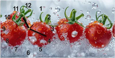 Produktbild von Wanduhr aus Glas mit Motiv Wassertomaten- 60 x 30 cm - inkl. Aufhängesystem