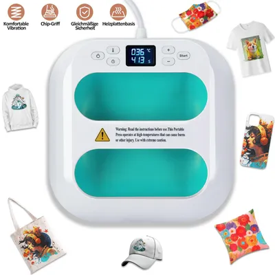 Image de Presse à transfert portable Vigevee 1000 W, 22,5 x 22,5 cm, mini-presse pour t-shirts, tissus, sacs et bricolage - Vert