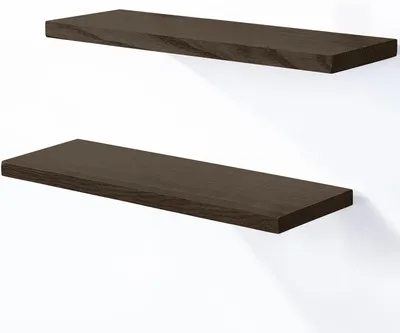 Produktbild von LAMO Manufaktur 2 Stück Wandregal aus Holz mit unsichtbarer Befestigung 2x 42cm | Wandregal aus 100 % echtem Holz | Hängeregal für Wohnzimmer, Schlafzimmer | Wandregale SET 4 Gerade Farbe: Schwarz
