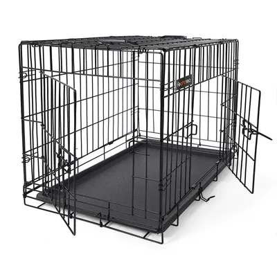 Obrázok produktu pre Skladateľná prepravka pre psov FEANDREA | D 75 x Š 54 x V 47 cm | Prepravka pre psov s 2 dvierkami | Drôtená klietka | Mrežová prepravka | Prepravka pre mačky/zajace/hlodavce/kuriatka | čierna PPD30H