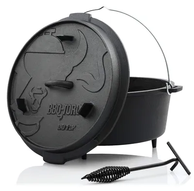 Image de Cocotte en fonte Dutch Oven - Préchauffée - Avec couvercle réversible - Fonte - Camping et barbecue