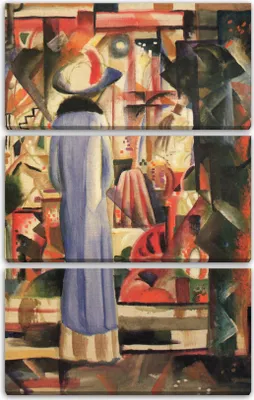 Produktbild von Leinwandbild 3-teilig (80x120cm): August Macke - Großes helles Schaufenster, echter Holz-Keilrahmen inkl. Aufhänger, handgefertigt in Deutschland