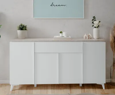 Produktbild von Kommode Sideboard Bertrix | Sandstein / Weiß | 177 cm x 92 cm x 40 cm