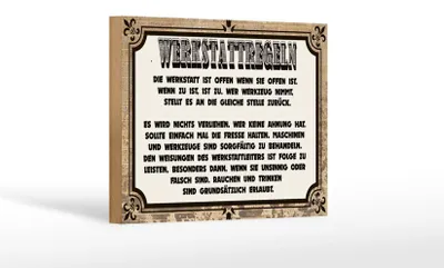 Produktbild von Holzschild Spruch 18x12 cm Werkstattregeln Werkstatt offen