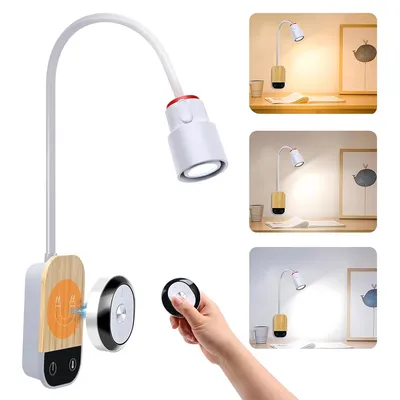 Produktbild von LED Tisch Wandleuchte, Nachtleselicht, Fernbedienung, 5-Stufen Helligkeit & Farbtemperatur, Magnetisch, 360° Schwanenhals, Weiß