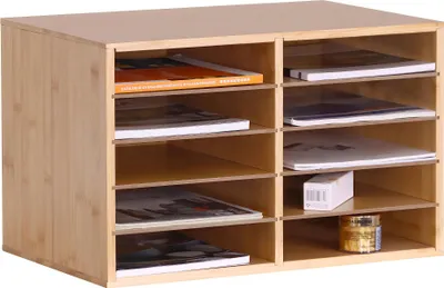 Produktbild von Relaxdays Dokumentenablage Bambus, DIN A4, 10 Fächer, Büro, Home Office, HBT: 31x49x31 cm, Schreibtisch Organizer, natur