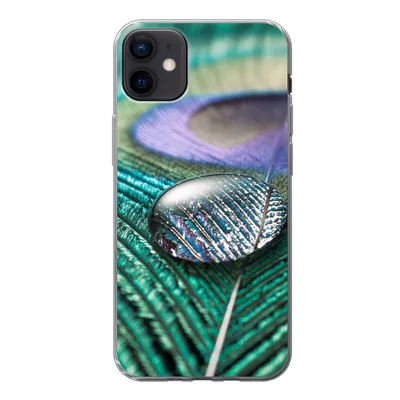 Produktbild von MuchoWow® Handyhülle Schutzhülle Hülle für iPhone 12 mini Nahaufnahme eines Wassertropfens auf einer Pfauenfeder Silikon Softcase Handy Hülle - Bild