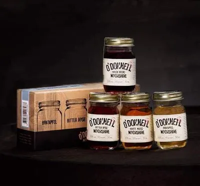 Produktbild von O´Donnell Moonshine 4 Moonshine-Liköre im Set (4x50ml) Harte Nuss, Bitter Rose, Wilde Beere, Bratapfel