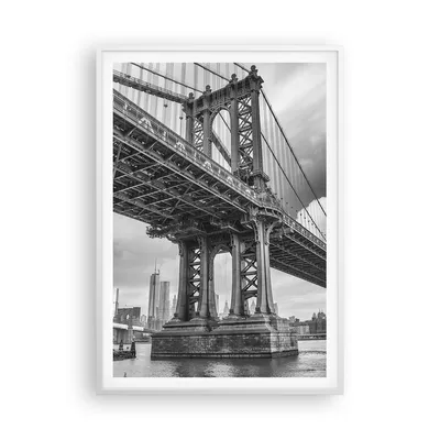 Produktbild von Gerahmtes Poster - Weißer Rahmen - Manhattan Brücke Schwarzweiß - 70x100 cm - Wand Bild - Wanddeko - Wandbilder - Wandposter - Bilderrahmen - Bilder - Kunstdruck - Wandbild - P2WPA70x100-4156