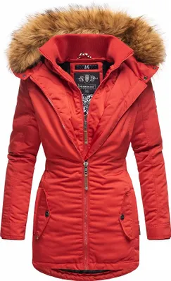 Produktbild von Marikoo Sanakoo Damen Winter Parka Mantel mit Kapuze Winterjacke Kunstfellkragen Wintermantel Rot Gr. 36 - S