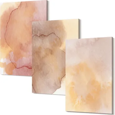 Produktbild von Leinwandbilder – Wandbilder – Leinwandbild – Canvas Bild – Polycanvas – Kunstdruck – – Modern – Aufhängefertig – Mehrteilig – 3-Teilig – 20x30 Cm Pro Bild - Warme Aquarelle auf Leinwand, farbenfrohe Texturen