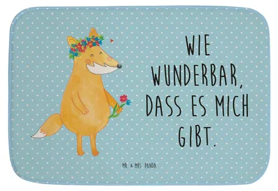 Produktbild von Mr. & Mrs. Panda duschmatte Fuchs Blumen - Türkis Pastell - Geschenk, Badteppich, Duschvorleger, Liebe, Selbstbewusst, Badezimmerteppich, Blumenmädchen, Motivation, Boho