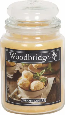Produktbild von Woodbridge Duftkerze Creamy Vanilla | 130h Brenndauer | 565g Aromakerze im Glas | 2 Baumwoll-Dochte