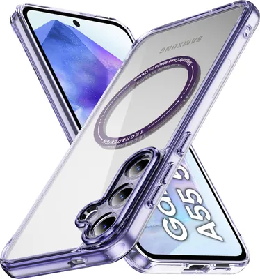 Produktbild von Magnetisch Klare Hülle für Samsung Galaxy A55, Kompatibel mit MagSafe, Hybrid Stoßfeste Handyhülle Lila