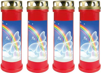 Produktbild von Grabkerze Rot 4er Pack, Brenndauer: 100 Stunden ( je Kerze ), Motiv: Regenbogen 2