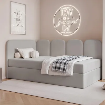 Productafbeelding van Jeugdbed FINO 80x200, links, met bedkasten, Bonell-matras, grijs velours