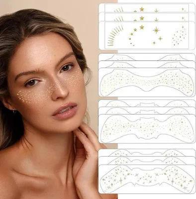 Produktbild von Glitzernde Sproeten Gesichttattoo - Wasserfest und Langlebig - 12 Stücke Goldglitzer Tattoos