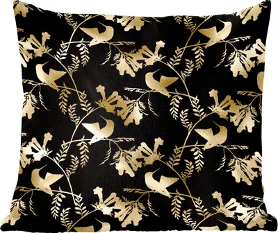 Produktbild von MuchoWow® Zierkissen Sofakissen Wohnzimmer Dekokissen 40x40 cm Muster - Vögel - Gold - Foto Kissen - Schlafzimmer Dekoration