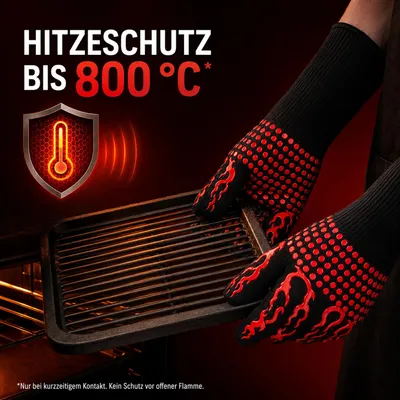 Obrázek produktu pro Žáruvzdorné rukavice na gril, odolné až do 800 °C, s silikonem, sada, vhodné do kuchyně