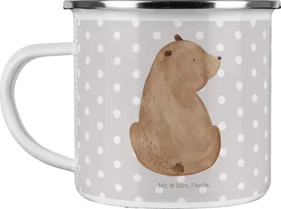 Produktbild von Mr. & Mrs. Panda Campingtasse Bär Schulterblick - Grau Pastell - Geschenk, Selbstachtung, becher emaille, Pott, Tasse, Haferl, Weltansicht, Teddy, Motivation, Weisheit