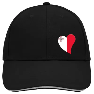 Produktbild von Huuraa Cappy Mütze Malta Flagge Herz Black/Light Grey Baumwolle 6-Panel Kappe Geschenkidee