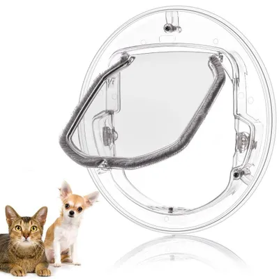 Imagen del producto de Compuerta para gatos de 4 vías con cierre magnético, apta para ventanas de vidrio, diseño transparente, fabricada en plástico ABS duradero, reduce el ruido, ideal para mascotas
