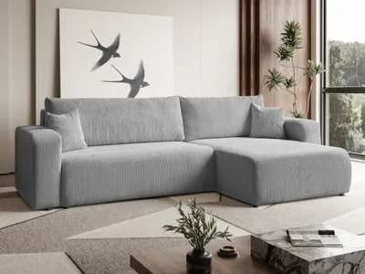 Produktbild von MargaretHadas24 Ecksofa L Form Sofia 277 x 143 cm mit Schlaffunktion und Bettkasten Couch Cord Schlafsofa Schlafcouch Sofa universale Seite, hellgrau