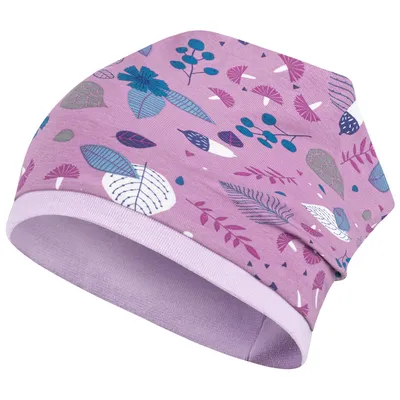 Produktbild von Mädchen Mütze Übergangsmütze Beanie Stoffmütze Allover-Print Herbst, Gr. 50-52,Flieder)