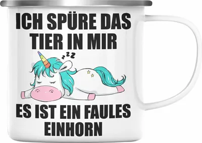 Produktbild von Trendation - Lustige Einhorn Sprüche Emaille Tasse Mitarbeiter Geschenk Arbeitskollege Kollegin Abschiedsgeschenk (Silber)