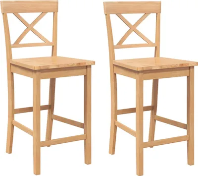 Two wooden bar stools are shown against a white background.
