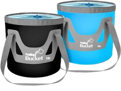 Image de Seau pliable de 5 gallons avec poignée, seau pliable et portable, seau ultra-léger amélioré pour l'extérieur, idéal pour la pêche, le camping, la randonnée, le lavage de voiture, etc. (bleu-noir, 20 L)