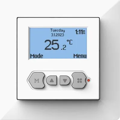Zdjęcie produktu dla Cyfrowy termostat Riberger – biały Programowalny regulator temperatury w pomieszczeniu wraz z czujnikiem do elektrycznych ogrzewania podłogowego