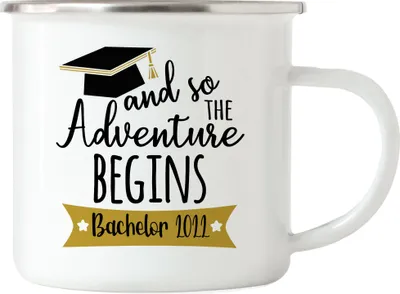 Produktbild von Bachelor 2022 Emaille Tasse And so the Adventure Begins Bachelorabschluss Geschenk Absolvent Studium