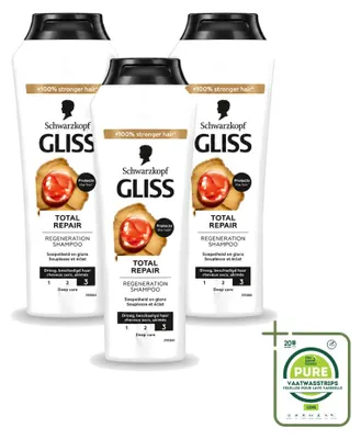 Productafbeelding van 3 x Schwarzkopf Gliss Total Repair Shampoo voor intensieve haarreparatie, 250 ml - Voordeelverpakking - 3 stuks