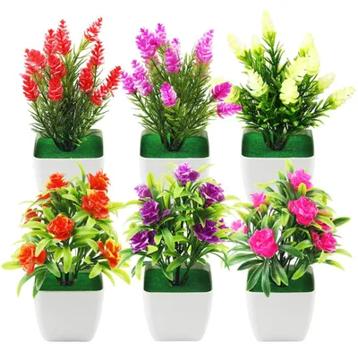 Immagine prodotto di Omgoods - Piante artificiali con vasi, set di 6 mini fiori finti per la decorazione