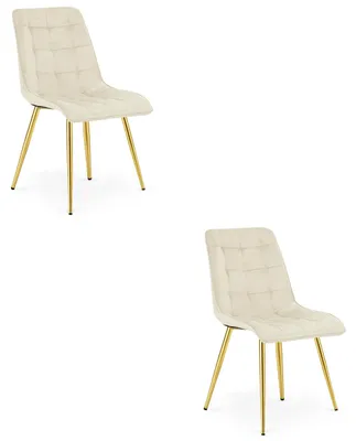 Productafbeelding van Chaise - Leobert - Tweedelig - Lichtbeige veloursstof / Goudkleurige poten - Set van 2