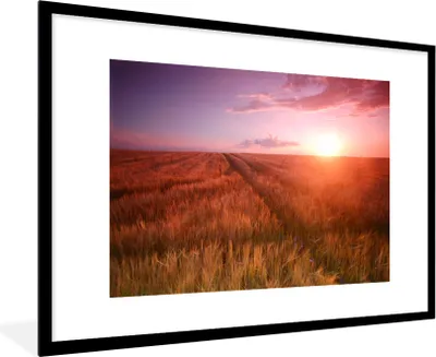 Produktbild von MuchoWow® Gerahmtes Poster Wiese - Sonne - Abend - Landschaft 90x60 cm - Poster mit Schwarzem Bilderrahmen Wandposter Rahmen Foto Bilder - Wanddekoration - Fotos