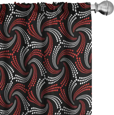 Produktbild von ABAKUHAUS Rot und Schwarz Vorhänge, Gardinen, Abstraktes Muster Minimalistic modernes Design mit kurvigen punktierten Linien, 2 Stück 75 x 225 cm, Scarlet Schwarz Weiß