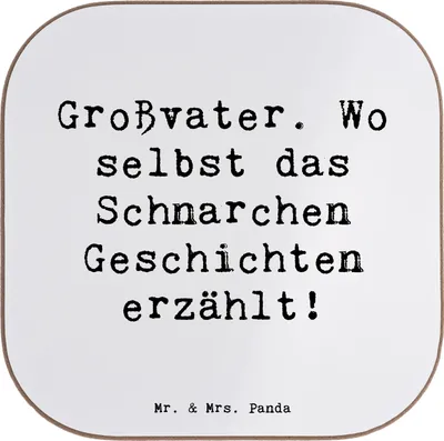 Produktbild von Mr. & Mrs. Panda Untersetzer für Gläser Spruch Großvater Geschichten - Weiß - Geschenk, Verwandte, Familienmitglieder, Liebe, Glas, Geburtstage, Familie, Holzuntersetzer
